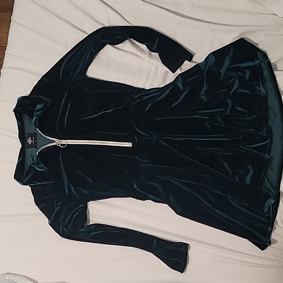 Valfre Green Velvet Half Zip Skater Dress - Picture 2 of 5
